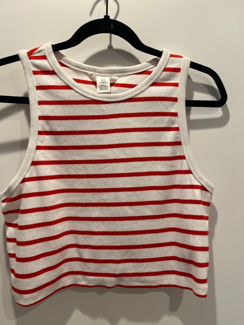 H&M Cropped White and Red Striped Ribbed Tank Top